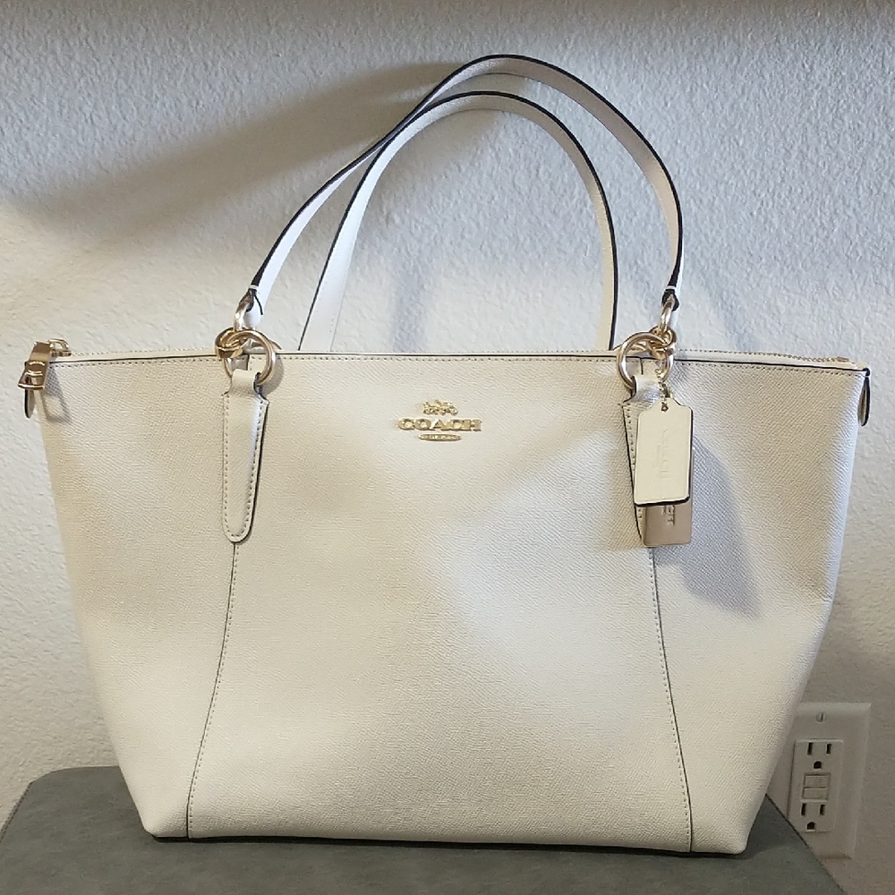Coach White Leather Tote with Gold Hardware
